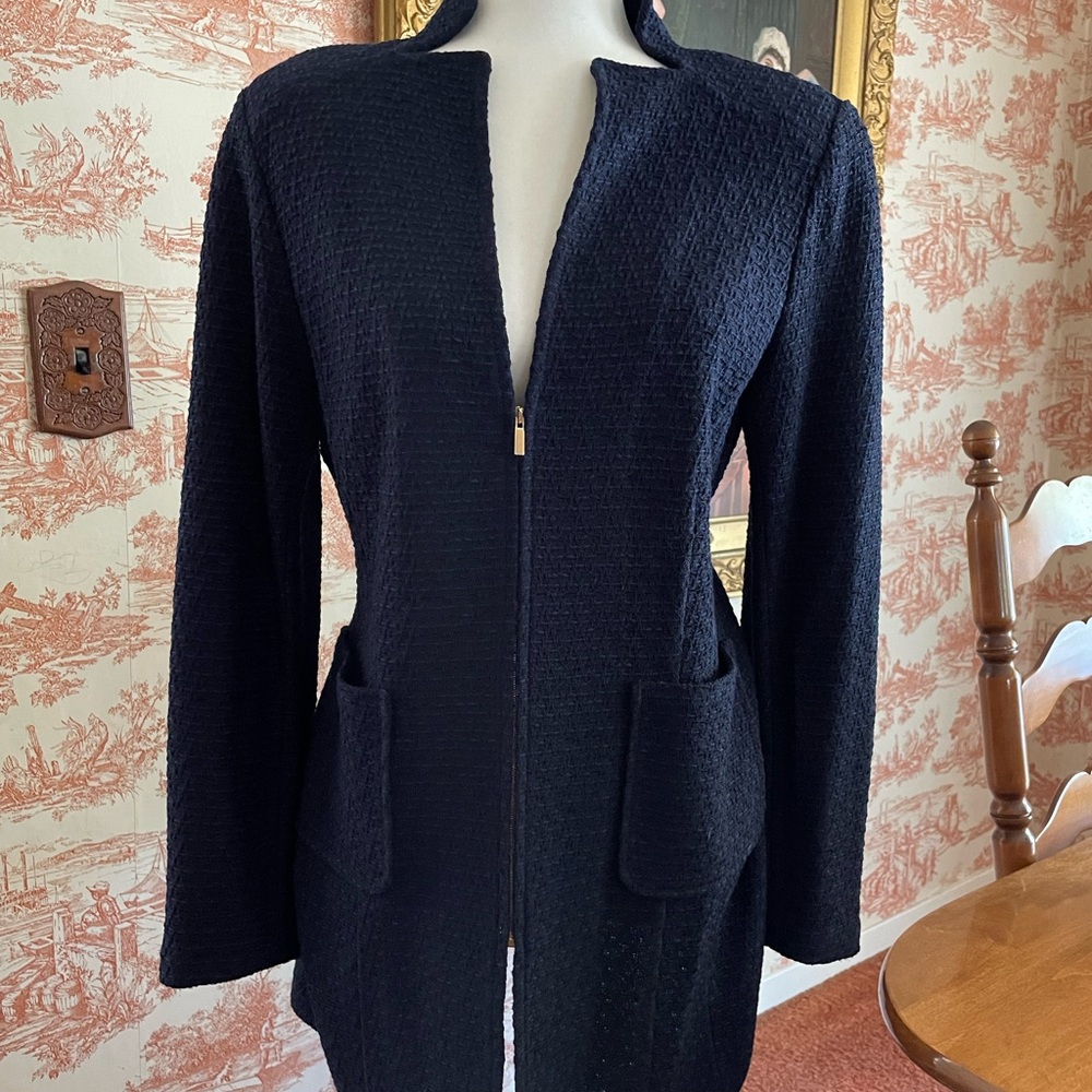 St. John Navy Textured Zip-Front Sweater - Picture 4 of 4